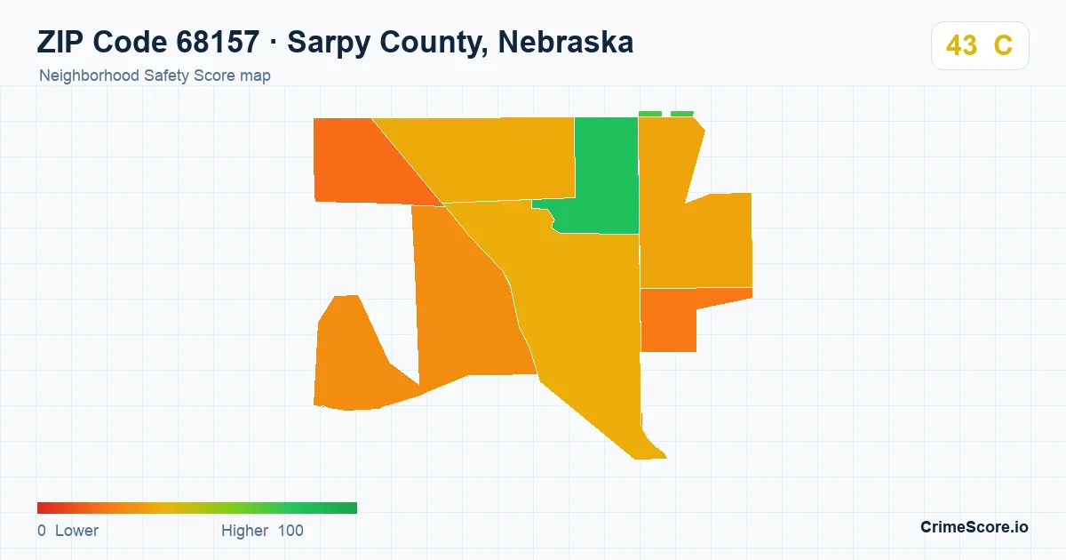 ZIP Code 68157 in Sarpy County, Nebraska neighborhood Safety Score map