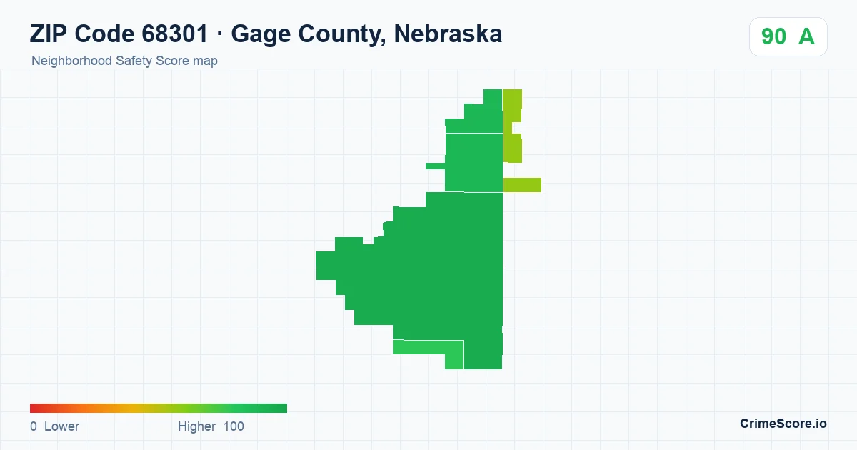 ZIP Code 68301 in Gage County, Nebraska neighborhood Safety Score map