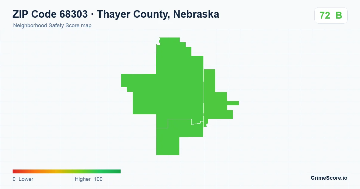 ZIP Code 68303 in Thayer County, Nebraska neighborhood Safety Score map