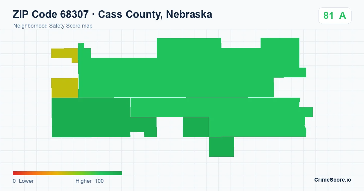 ZIP Code 68307 in Cass County, Nebraska neighborhood Safety Score map