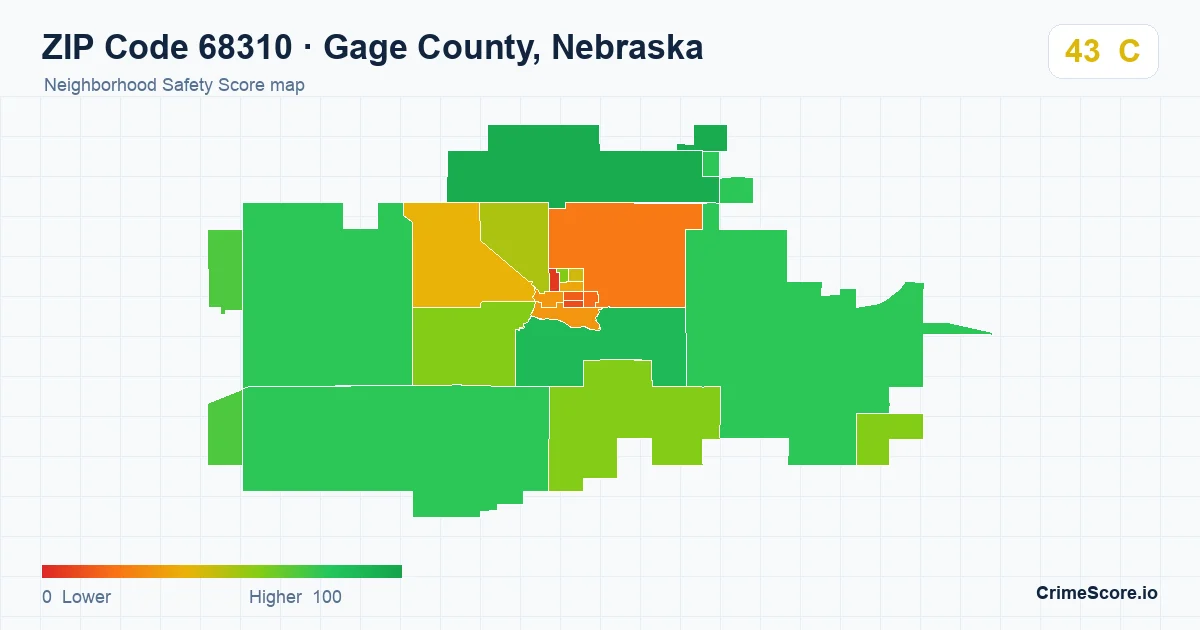 ZIP Code 68310 in Gage County, Nebraska neighborhood Safety Score map