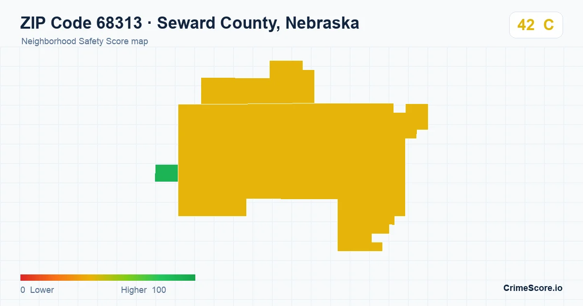 ZIP Code 68313 in Seward County, Nebraska neighborhood Safety Score map