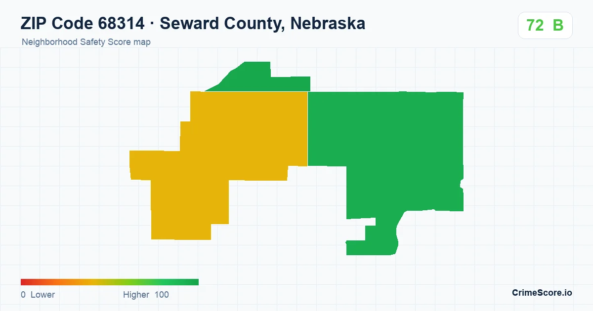 ZIP Code 68314 in Seward County, Nebraska neighborhood Safety Score map
