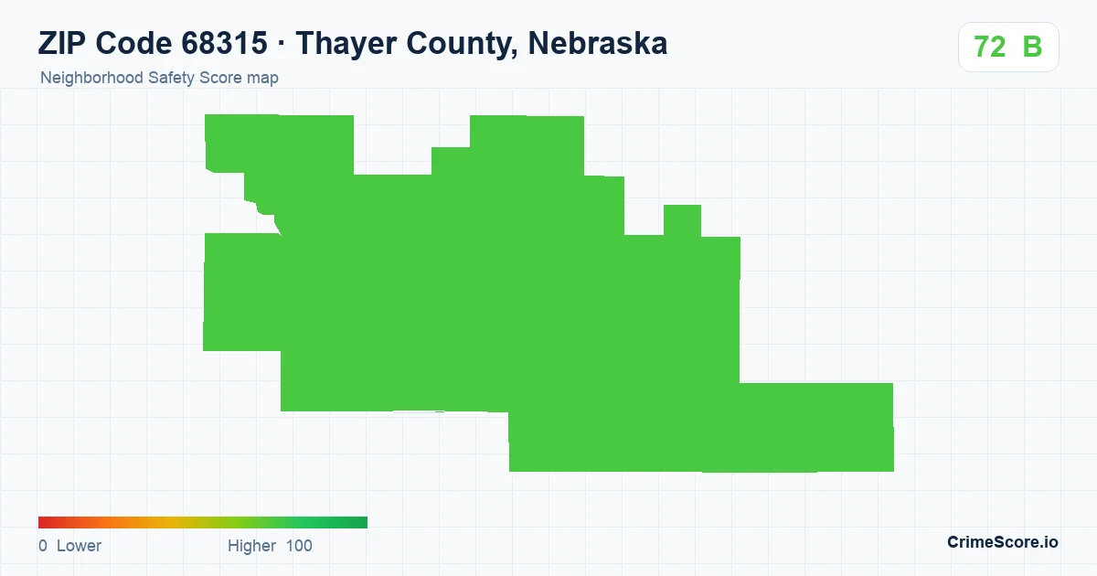 ZIP Code 68315 in Thayer County, Nebraska neighborhood Safety Score map