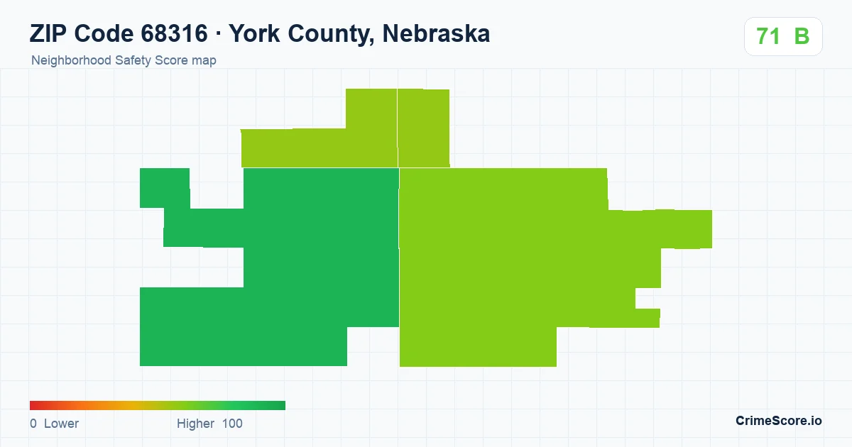 ZIP Code 68316 in York County, Nebraska neighborhood Safety Score map