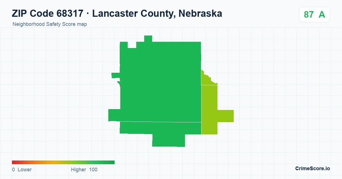 ZIP Code 68317 in Lancaster County, Nebraska neighborhood Safety Score map