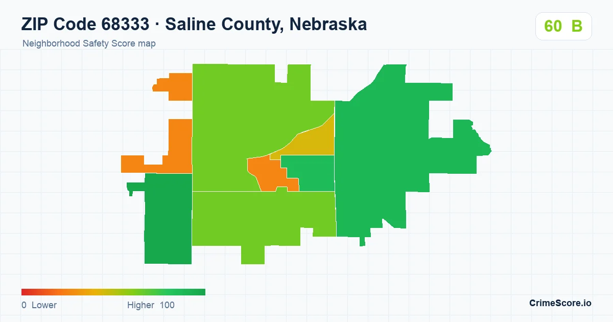 ZIP Code 68333 in Saline County, Nebraska neighborhood Safety Score map