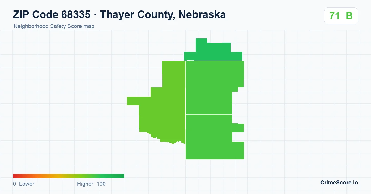 ZIP Code 68335 in Thayer County, Nebraska neighborhood Safety Score map