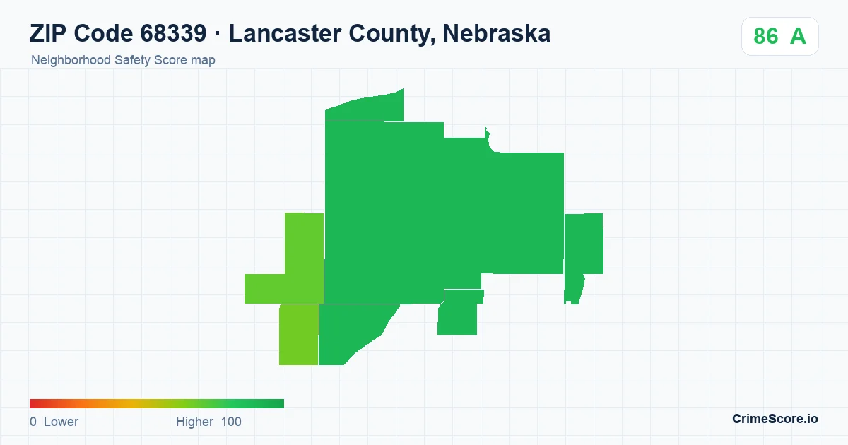 ZIP Code 68339 in Lancaster County, Nebraska neighborhood Safety Score map