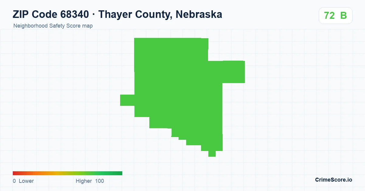 ZIP Code 68340 in Thayer County, Nebraska neighborhood Safety Score map