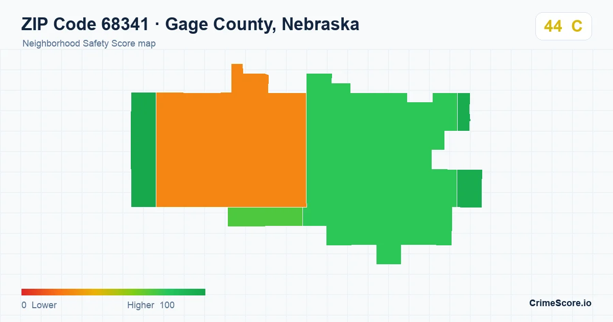 ZIP Code 68341 in Gage County, Nebraska neighborhood Safety Score map
