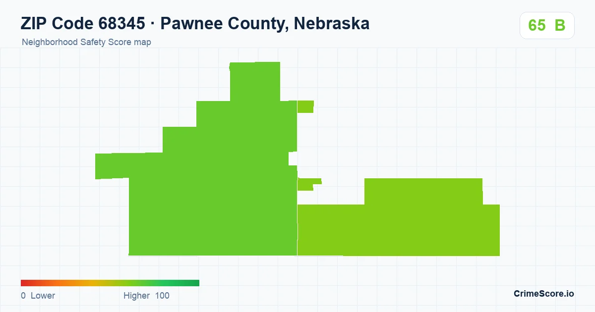 ZIP Code 68345 in Pawnee County, Nebraska neighborhood Safety Score map