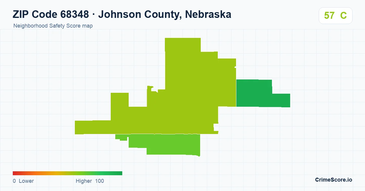ZIP Code 68348 in Johnson County, Nebraska neighborhood Safety Score map