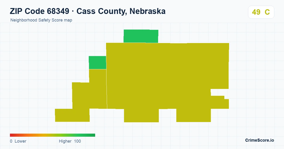 ZIP Code 68349 in Cass County, Nebraska neighborhood Safety Score map