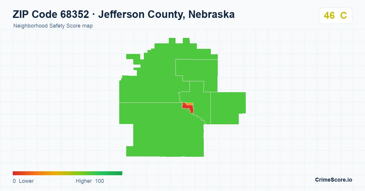 ZIP Code 68352 in Jefferson County, Nebraska neighborhood Safety Score map