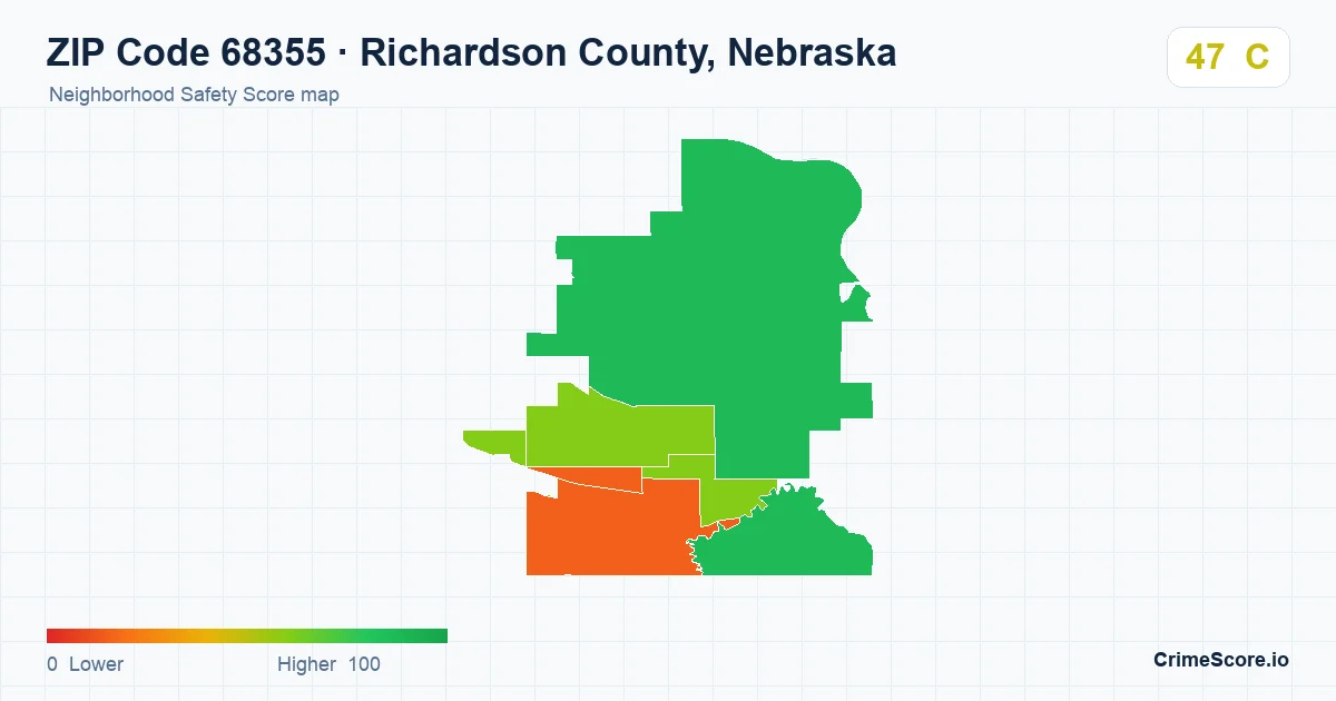ZIP Code 68355 in Richardson County, Nebraska neighborhood Safety Score map