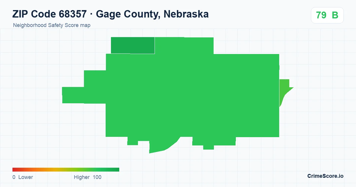 ZIP Code 68357 in Gage County, Nebraska neighborhood Safety Score map
