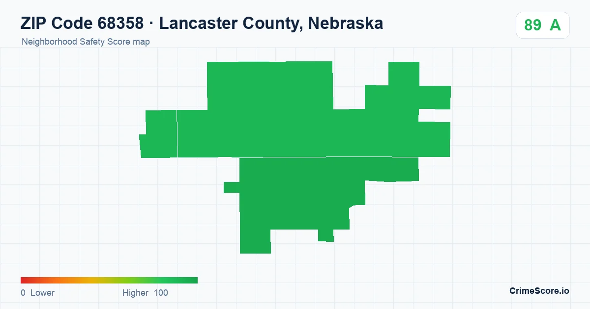 ZIP Code 68358 in Lancaster County, Nebraska neighborhood Safety Score map