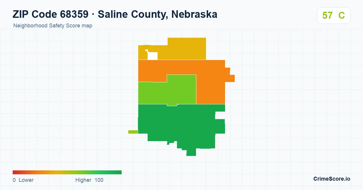 ZIP Code 68359 in Saline County, Nebraska neighborhood Safety Score map