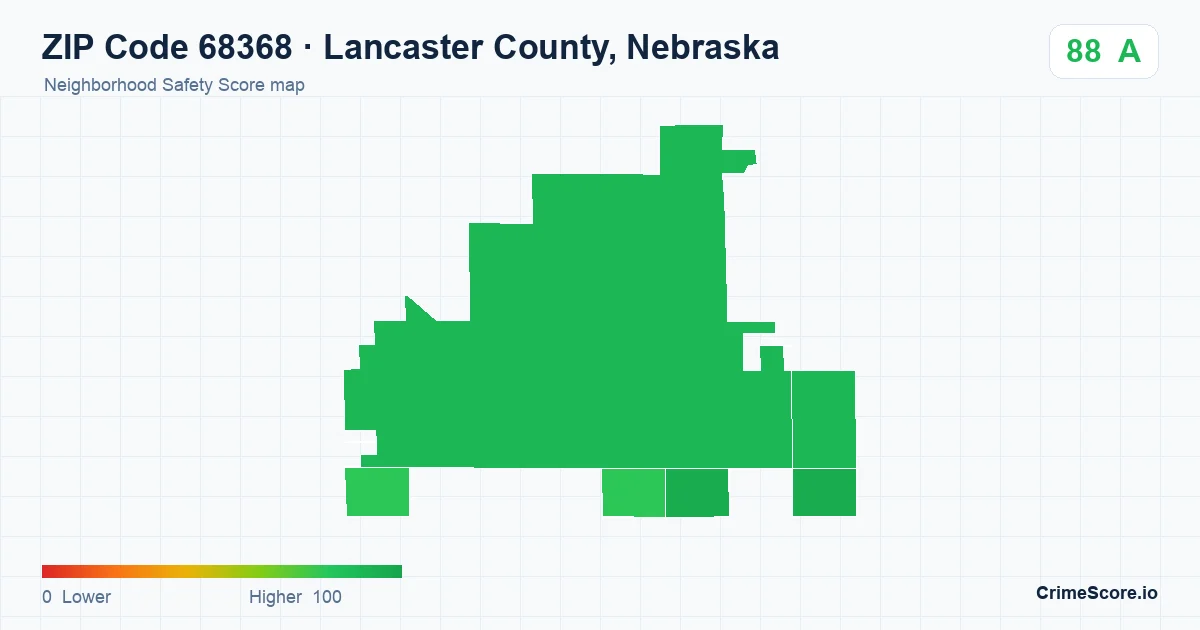 ZIP Code 68368 in Lancaster County, Nebraska neighborhood Safety Score map