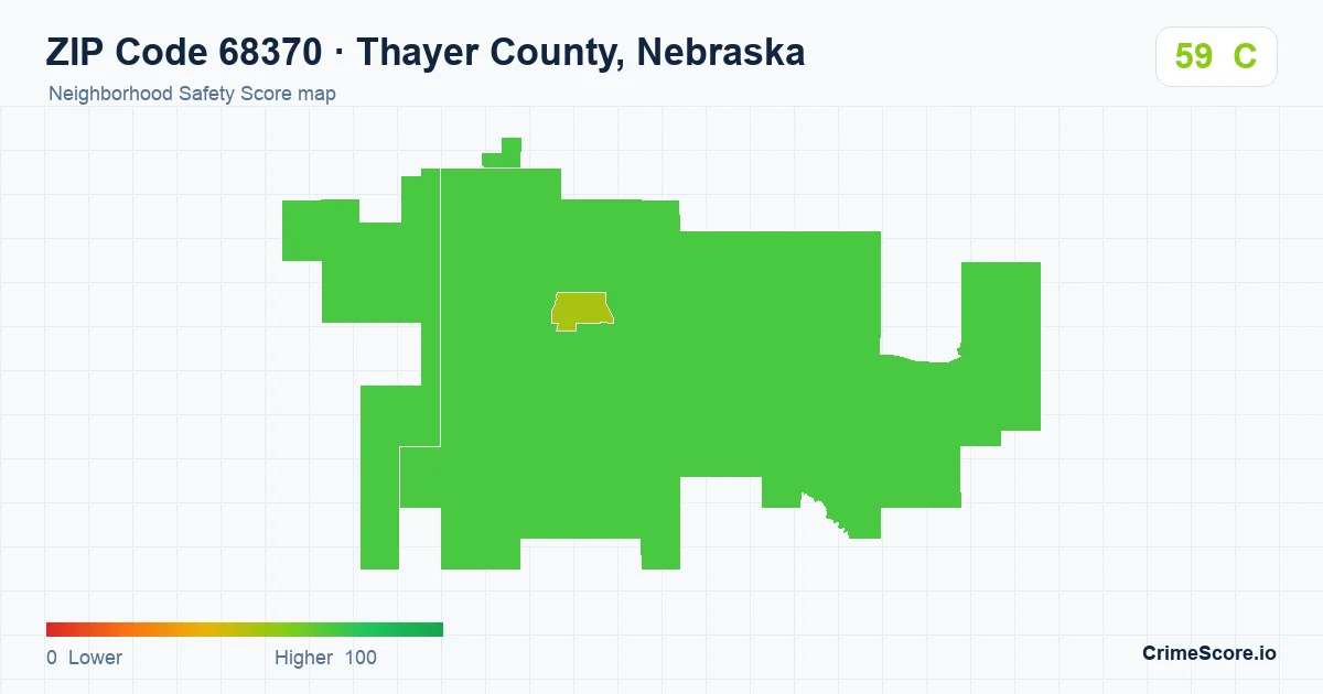 ZIP Code 68370 in Thayer County, Nebraska neighborhood Safety Score map