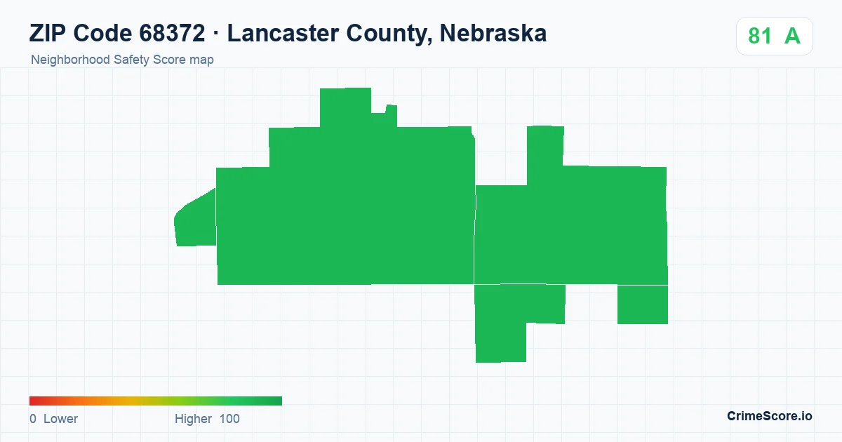 ZIP Code 68372 in Lancaster County, Nebraska neighborhood Safety Score map