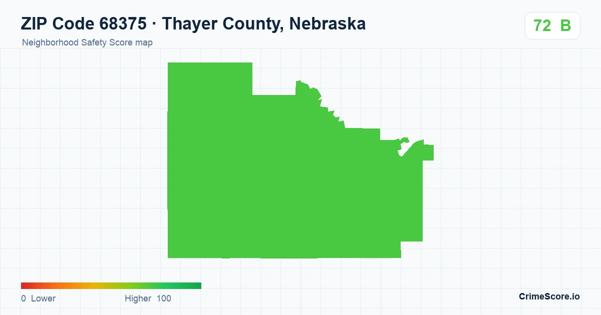 ZIP Code 68375 in Thayer County, Nebraska neighborhood Safety Score map