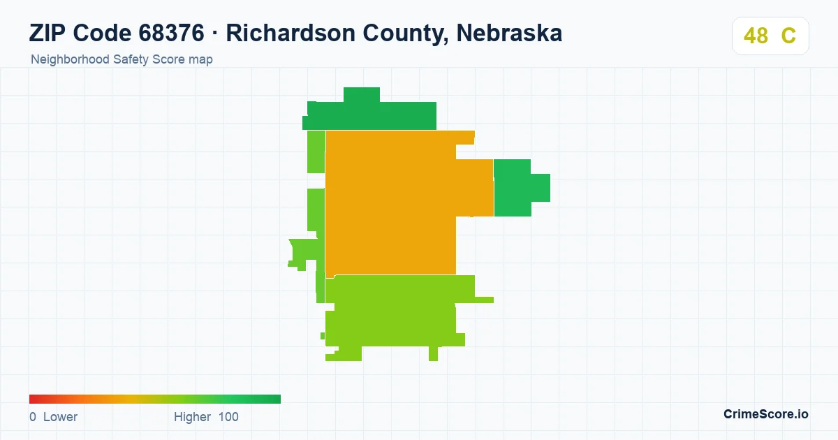 ZIP Code 68376 in Richardson County, Nebraska neighborhood Safety Score map