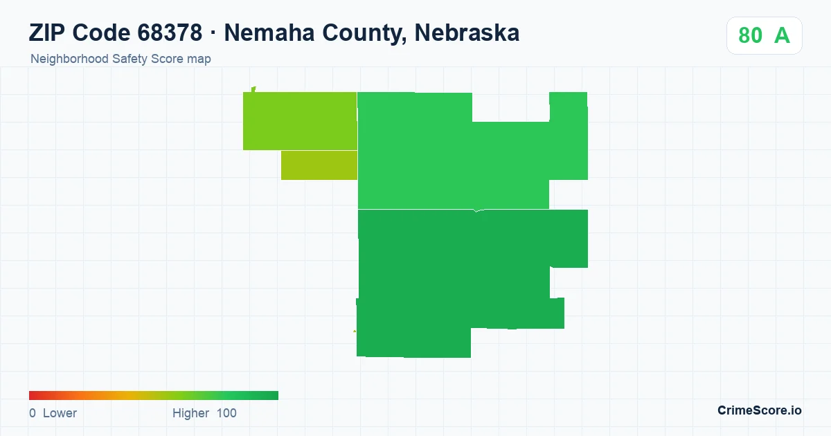 ZIP Code 68378 in Nemaha County, Nebraska neighborhood Safety Score map
