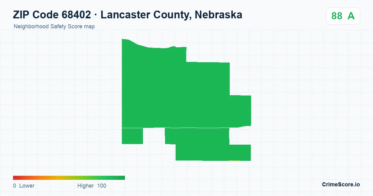 ZIP Code 68402 in Lancaster County, Nebraska neighborhood Safety Score map