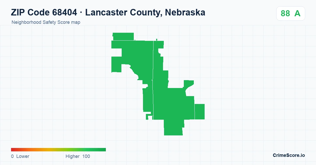 ZIP Code 68404 in Lancaster County, Nebraska neighborhood Safety Score map