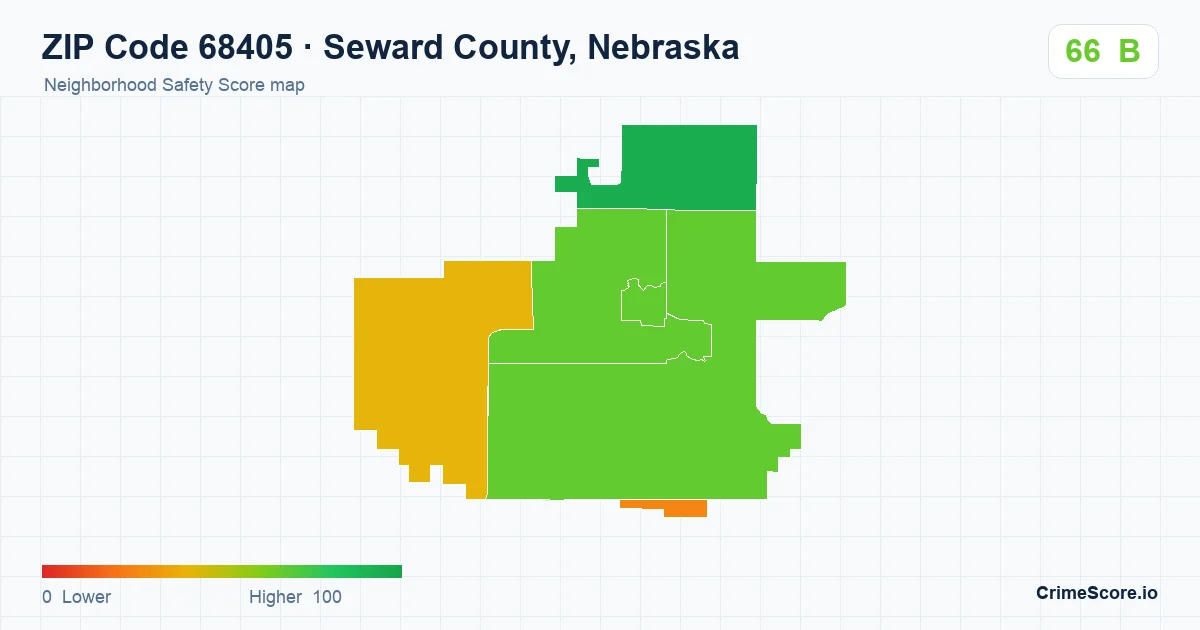 ZIP Code 68405 in Seward County, Nebraska neighborhood Safety Score map