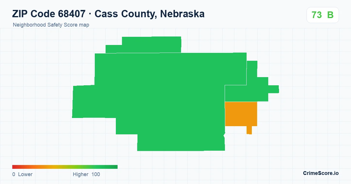 ZIP Code 68407 in Cass County, Nebraska neighborhood Safety Score map