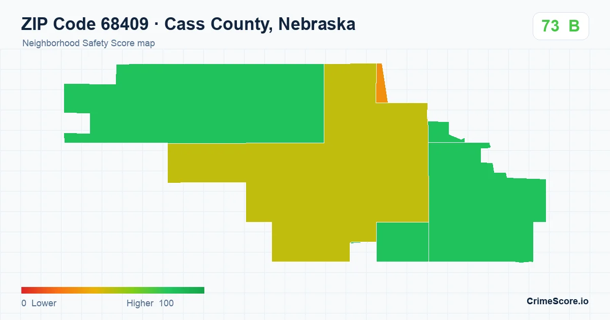 ZIP Code 68409 in Cass County, Nebraska neighborhood Safety Score map