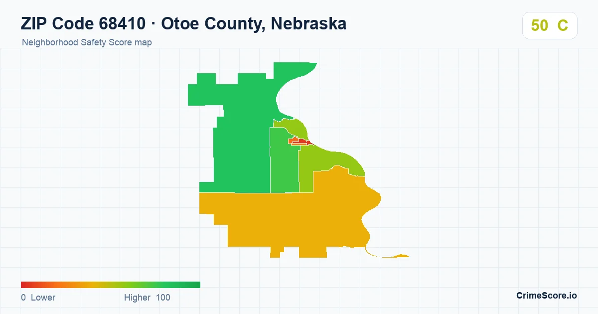 ZIP Code 68410 in Otoe County, Nebraska neighborhood Safety Score map