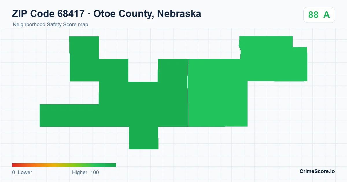 ZIP Code 68417 in Otoe County, Nebraska neighborhood Safety Score map