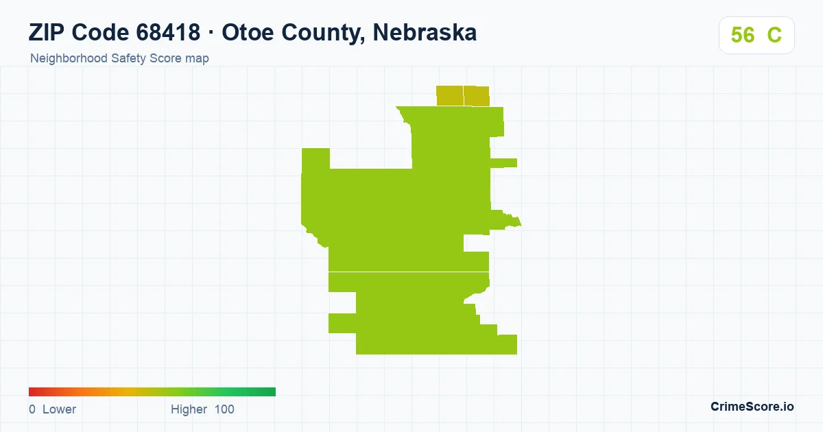 ZIP Code 68418 in Otoe County, Nebraska neighborhood Safety Score map