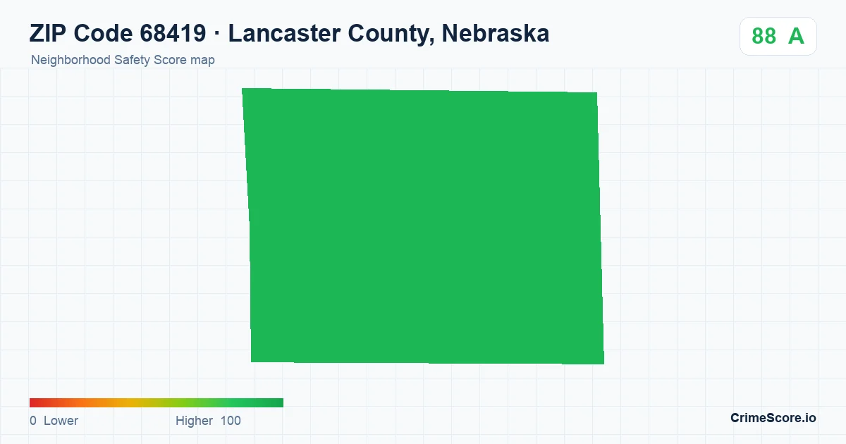 ZIP Code 68419 in Lancaster County, Nebraska neighborhood Safety Score map