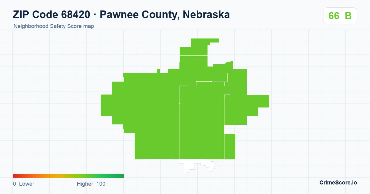 ZIP Code 68420 in Pawnee County, Nebraska neighborhood Safety Score map
