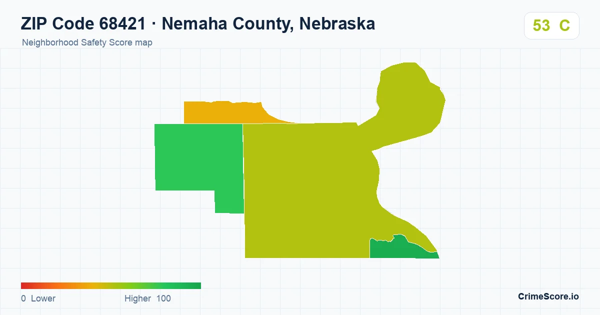 ZIP Code 68421 in Nemaha County, Nebraska neighborhood Safety Score map