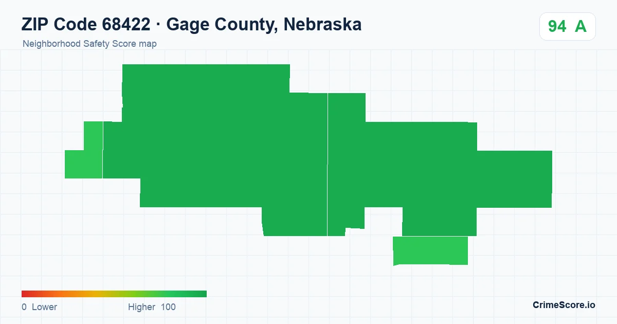 ZIP Code 68422 in Gage County, Nebraska neighborhood Safety Score map