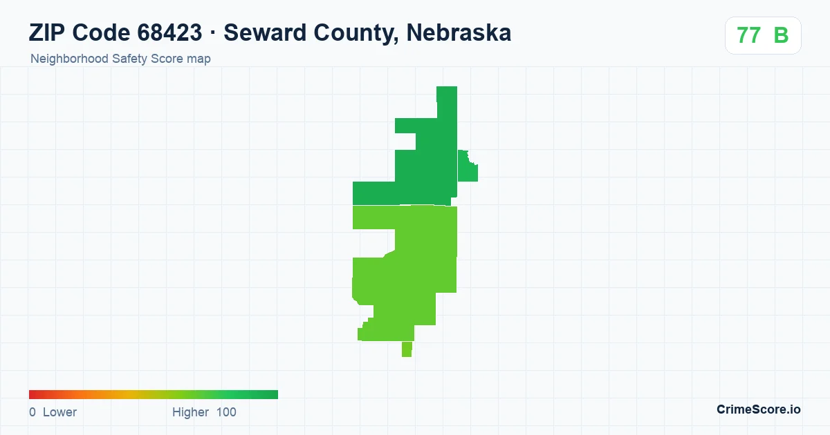 ZIP Code 68423 in Seward County, Nebraska neighborhood Safety Score map