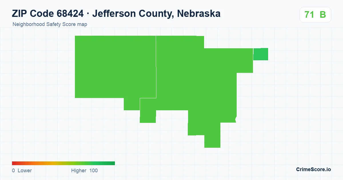 ZIP Code 68424 in Jefferson County, Nebraska neighborhood Safety Score map