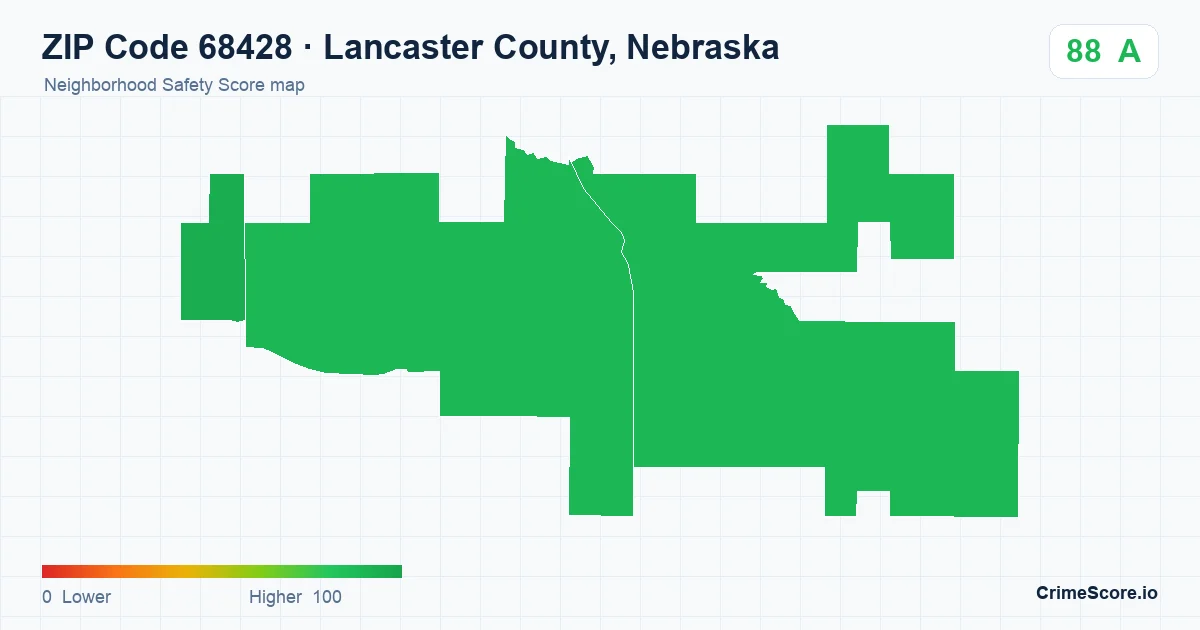 ZIP Code 68428 in Lancaster County, Nebraska neighborhood Safety Score map