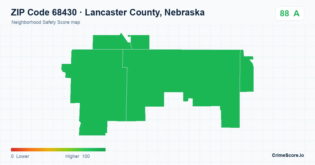 ZIP Code 68430 in Lancaster County, Nebraska neighborhood Safety Score map