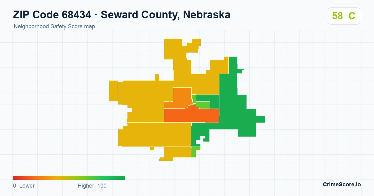 ZIP Code 68434 in Seward County, Nebraska neighborhood Safety Score map