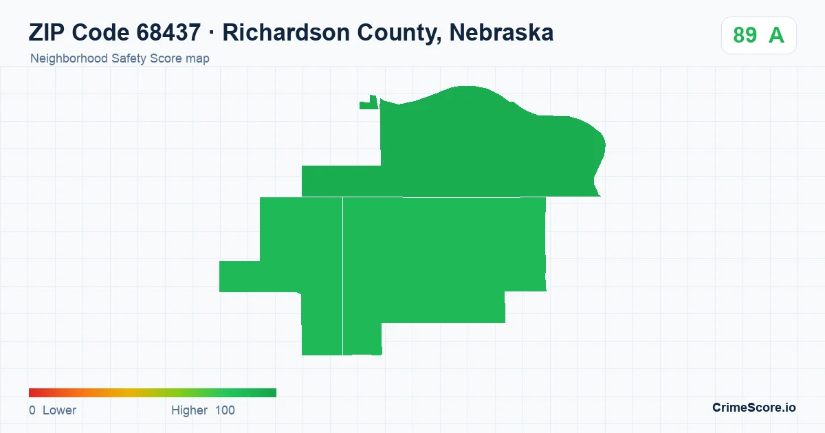 ZIP Code 68437 in Richardson County, Nebraska neighborhood Safety Score map