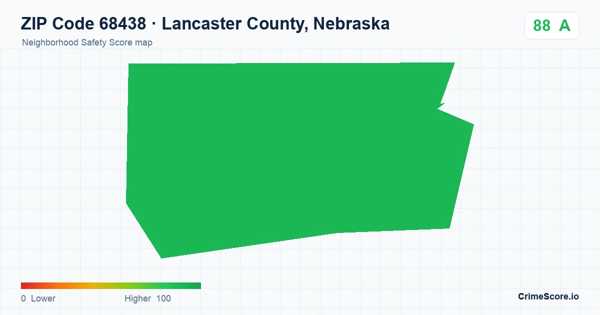 ZIP Code 68438 in Lancaster County, Nebraska neighborhood Safety Score map