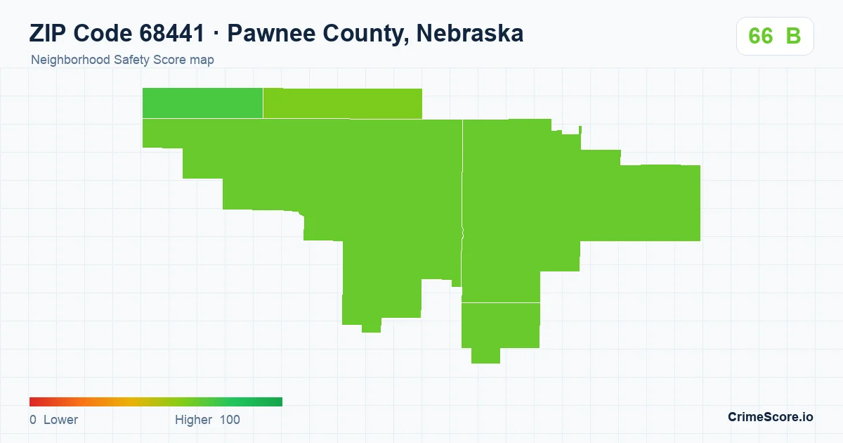 ZIP Code 68441 in Pawnee County, Nebraska neighborhood Safety Score map
