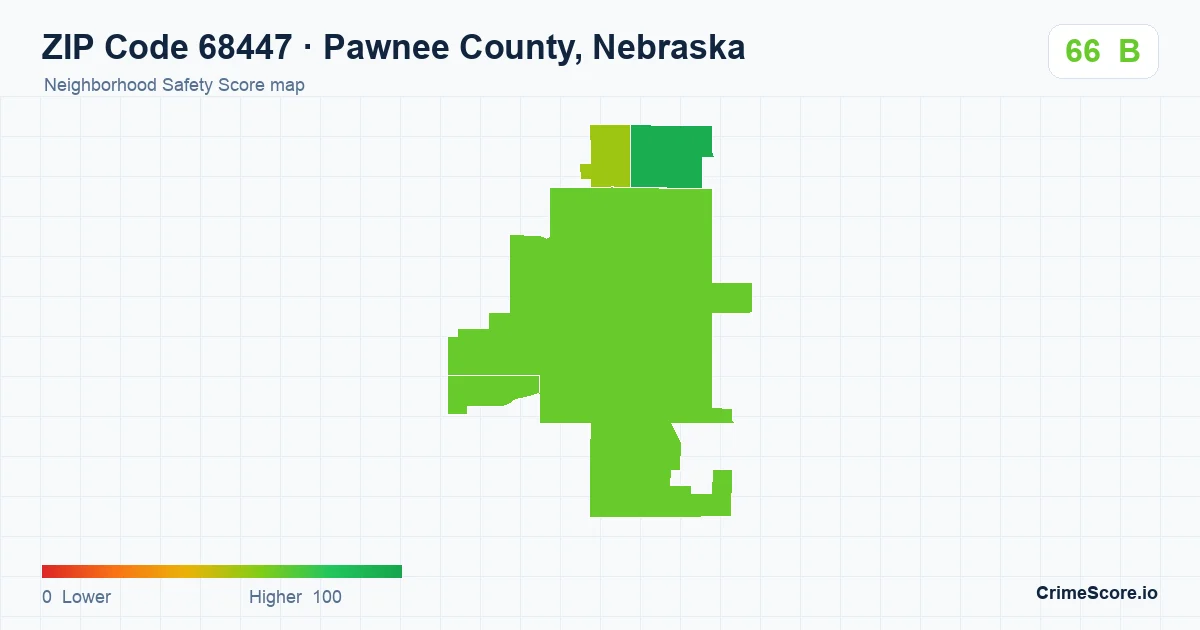 ZIP Code 68447 in Pawnee County, Nebraska neighborhood Safety Score map